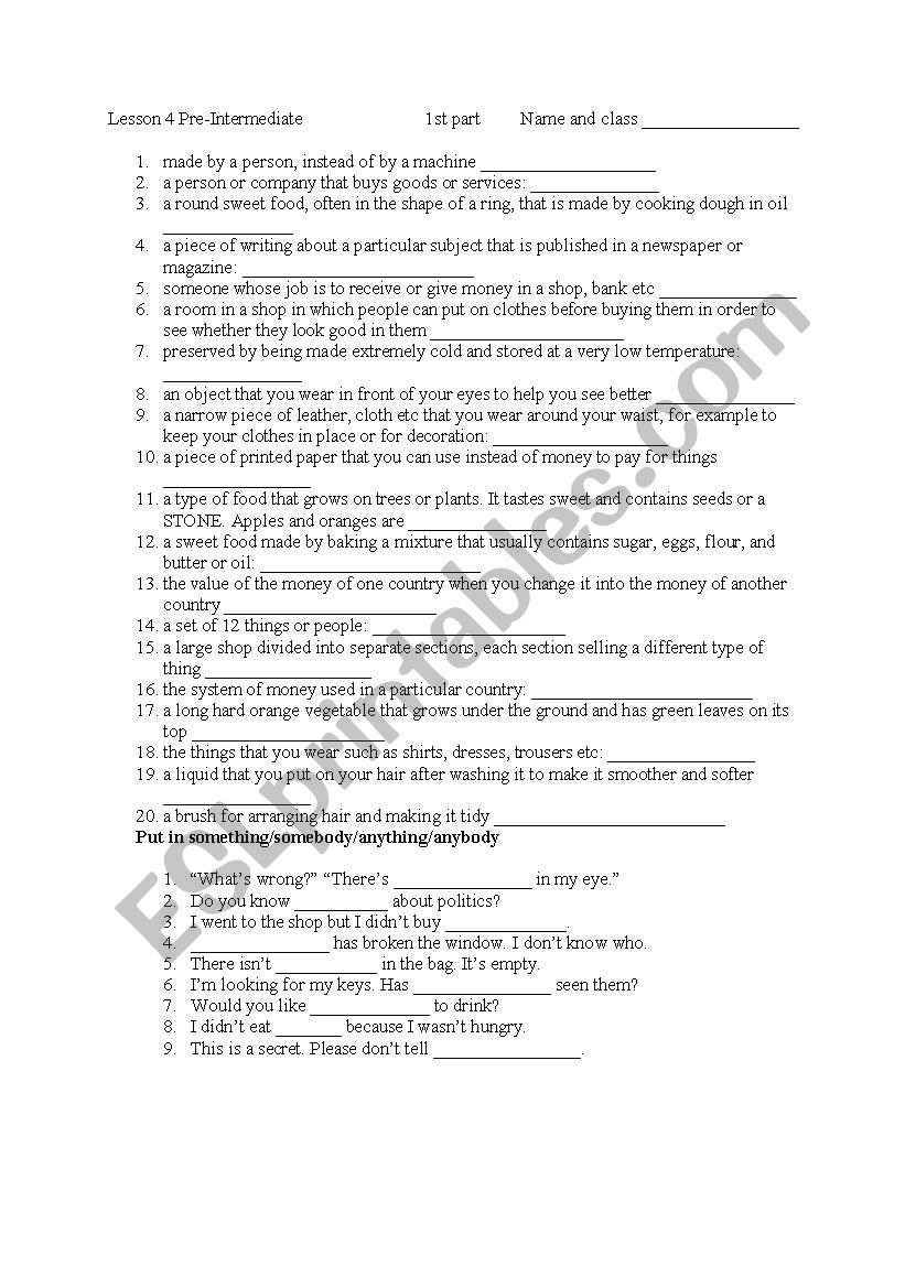 New Headway test Vocabulary+some, any