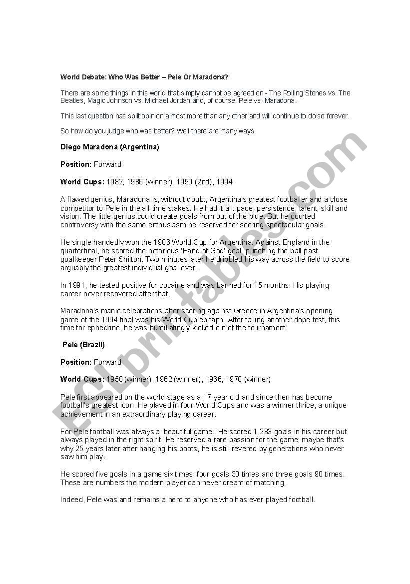 World debate: Pele vs Maradona
