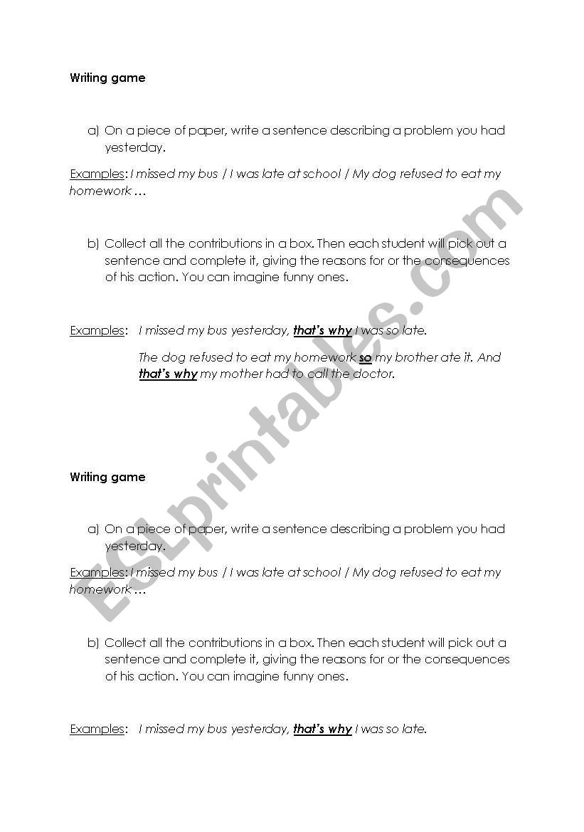 Finding excuses worksheet