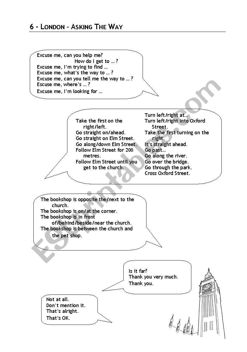 dialogues asking the way worksheet