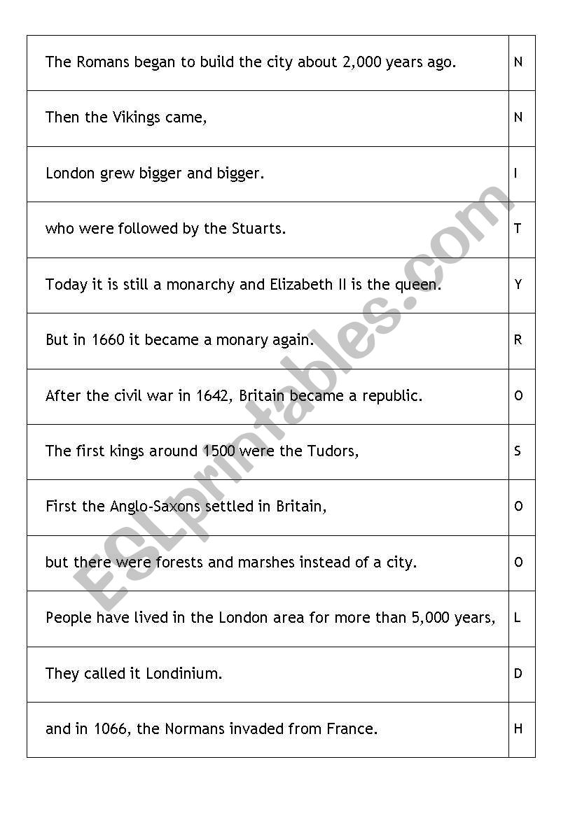 London history tin dictation worksheet