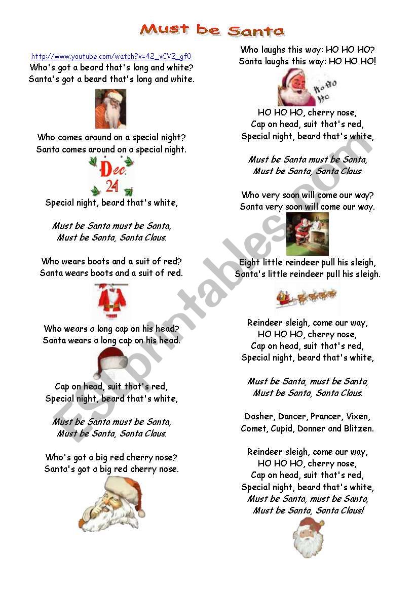 Must be Santa: Lyrics and pictures to learn the songs