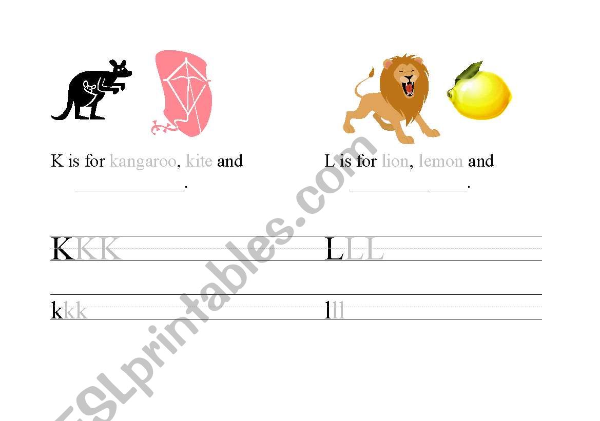 ABC Book (K to L) worksheet