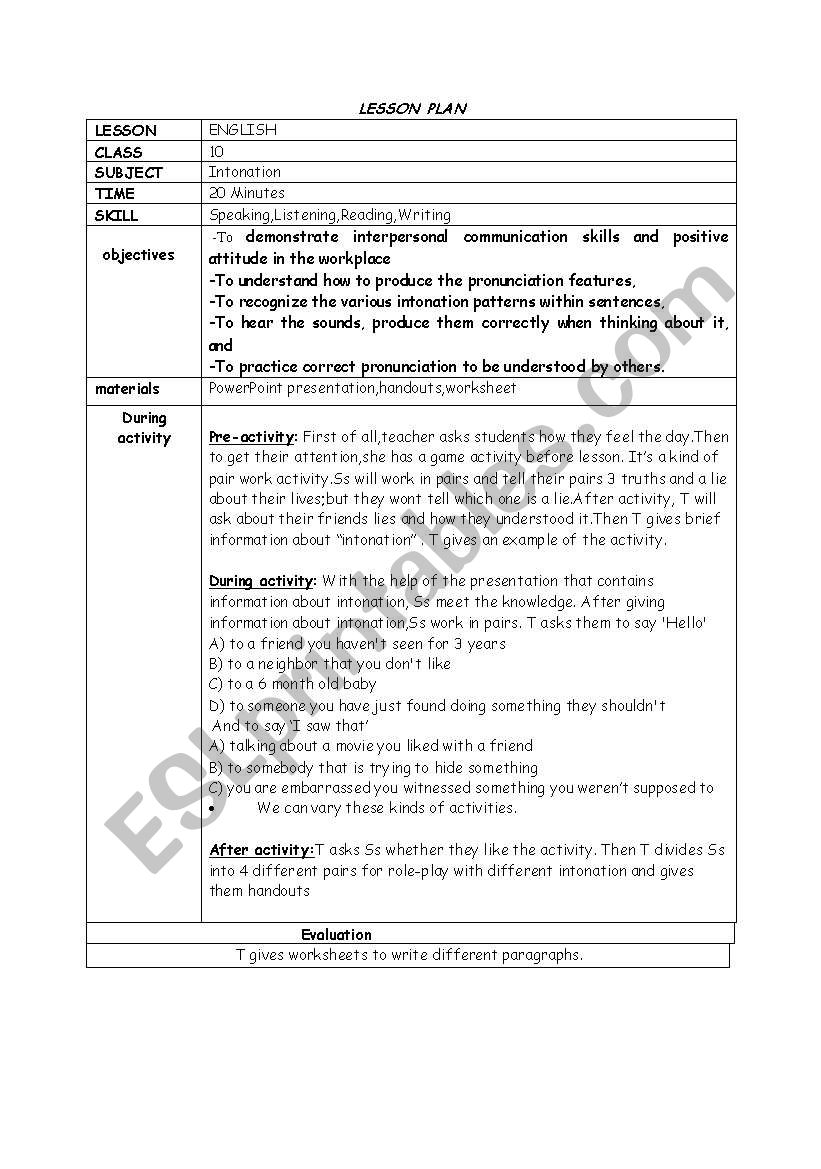  a lesson plan about intonation