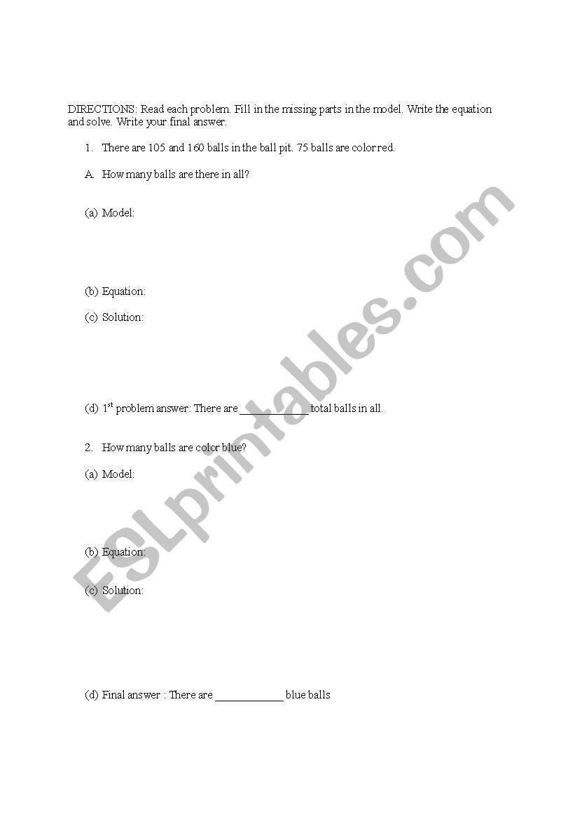 Math Addition & Subtraction Problem Solving: 2 Step 