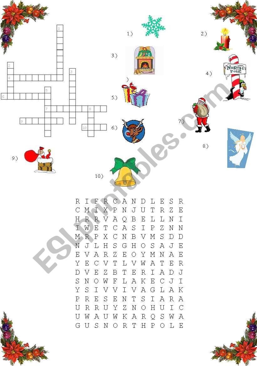 Christmas crossword worksheet