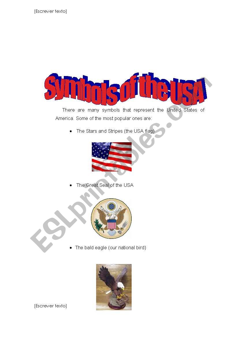 Symbols of the USA worksheet