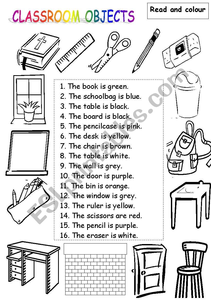 classroom objects worksheet