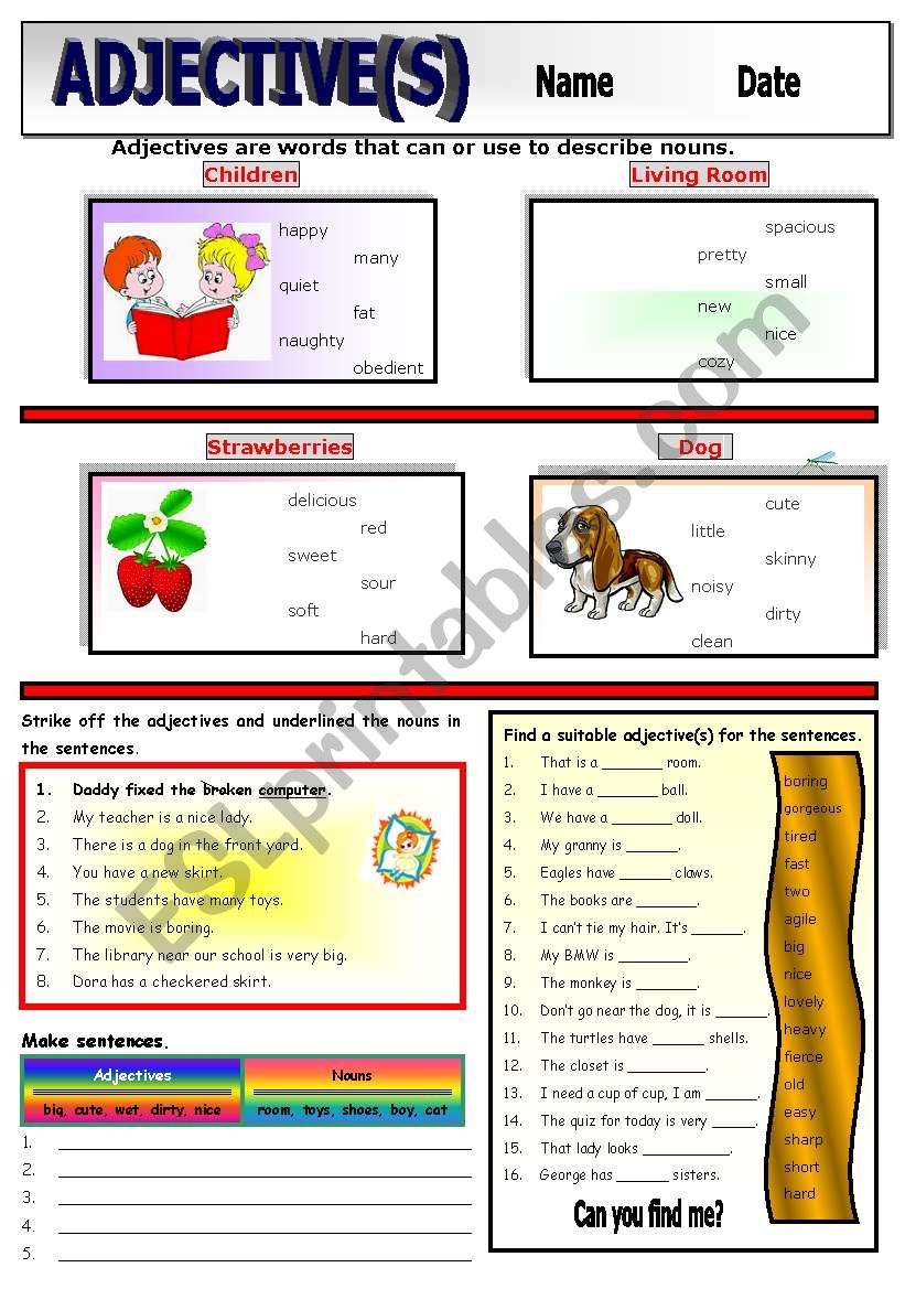 Adjectives - Revision worksheet