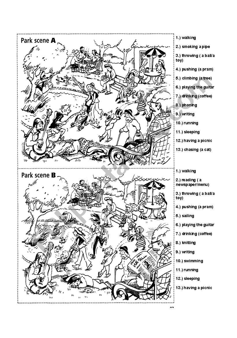 At the park worksheet