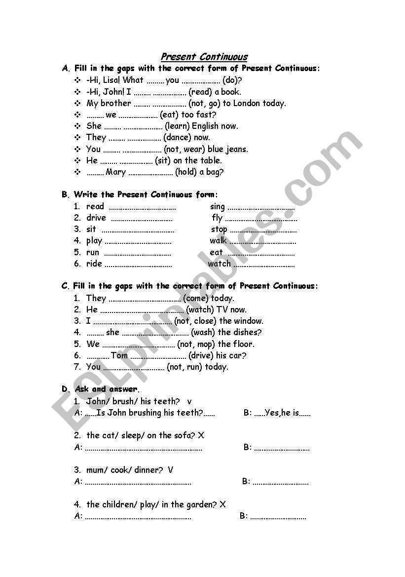 Present Continuous worksheet