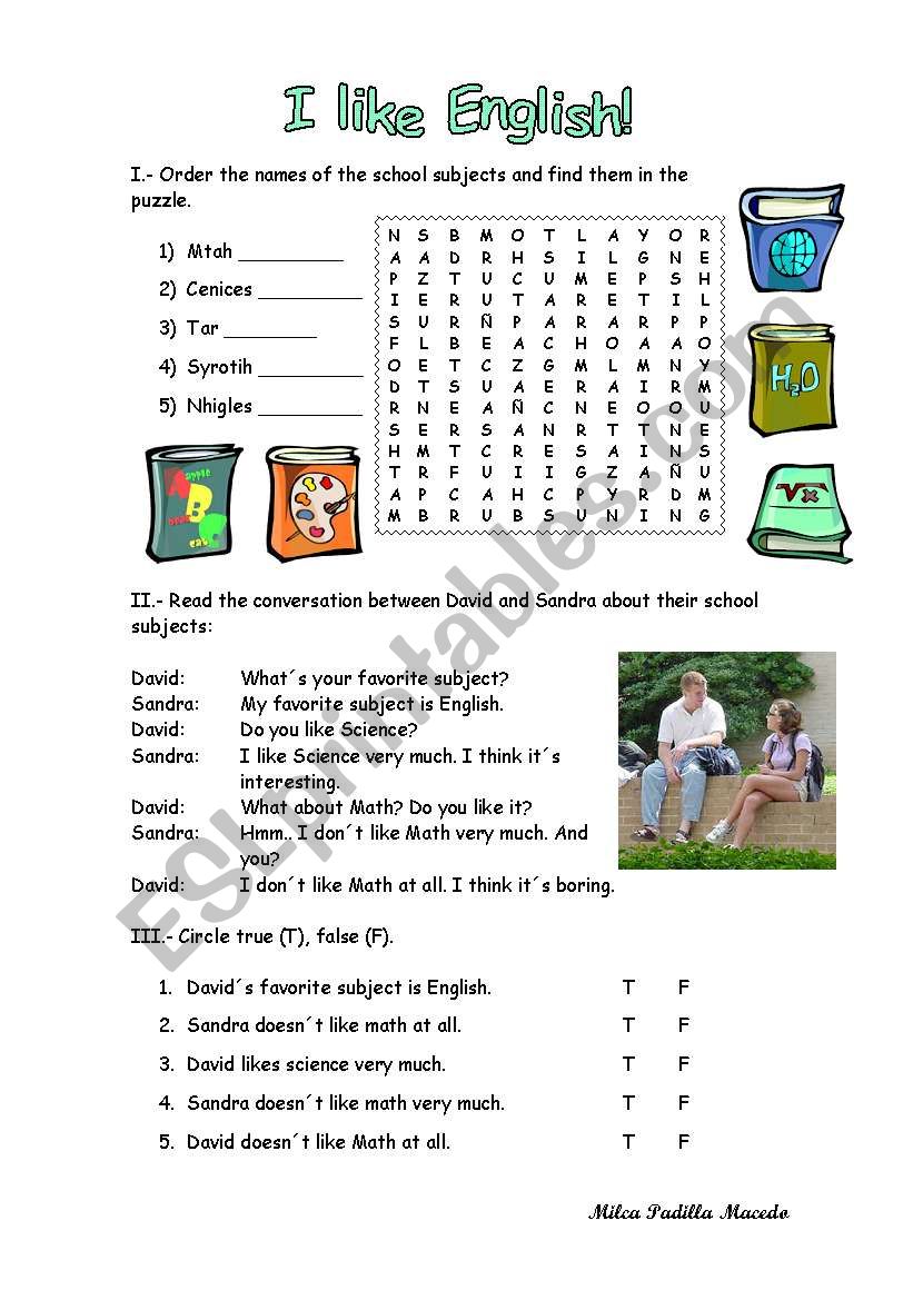 I like English! worksheet