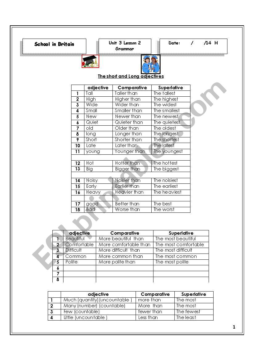 Adjective worksheet