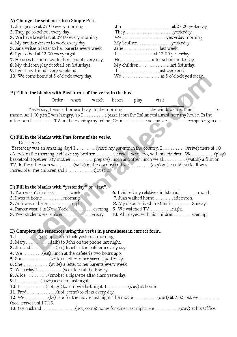 simple past worksheet