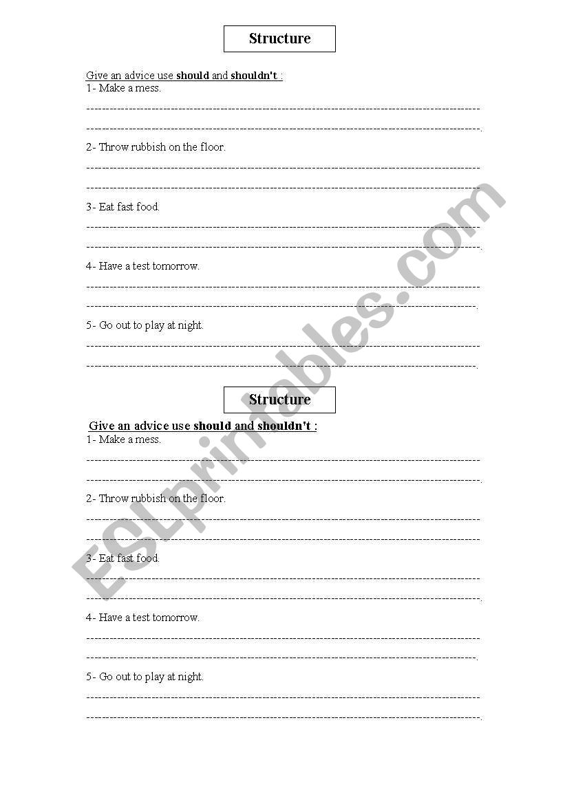 Should & shouldnt worksheet