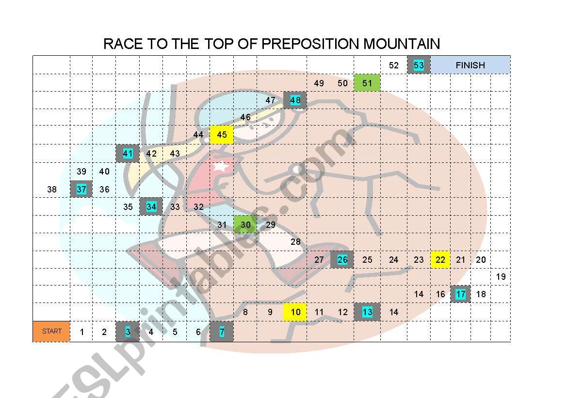 RACE TO PREPOSITION MOUNTAIN worksheet
