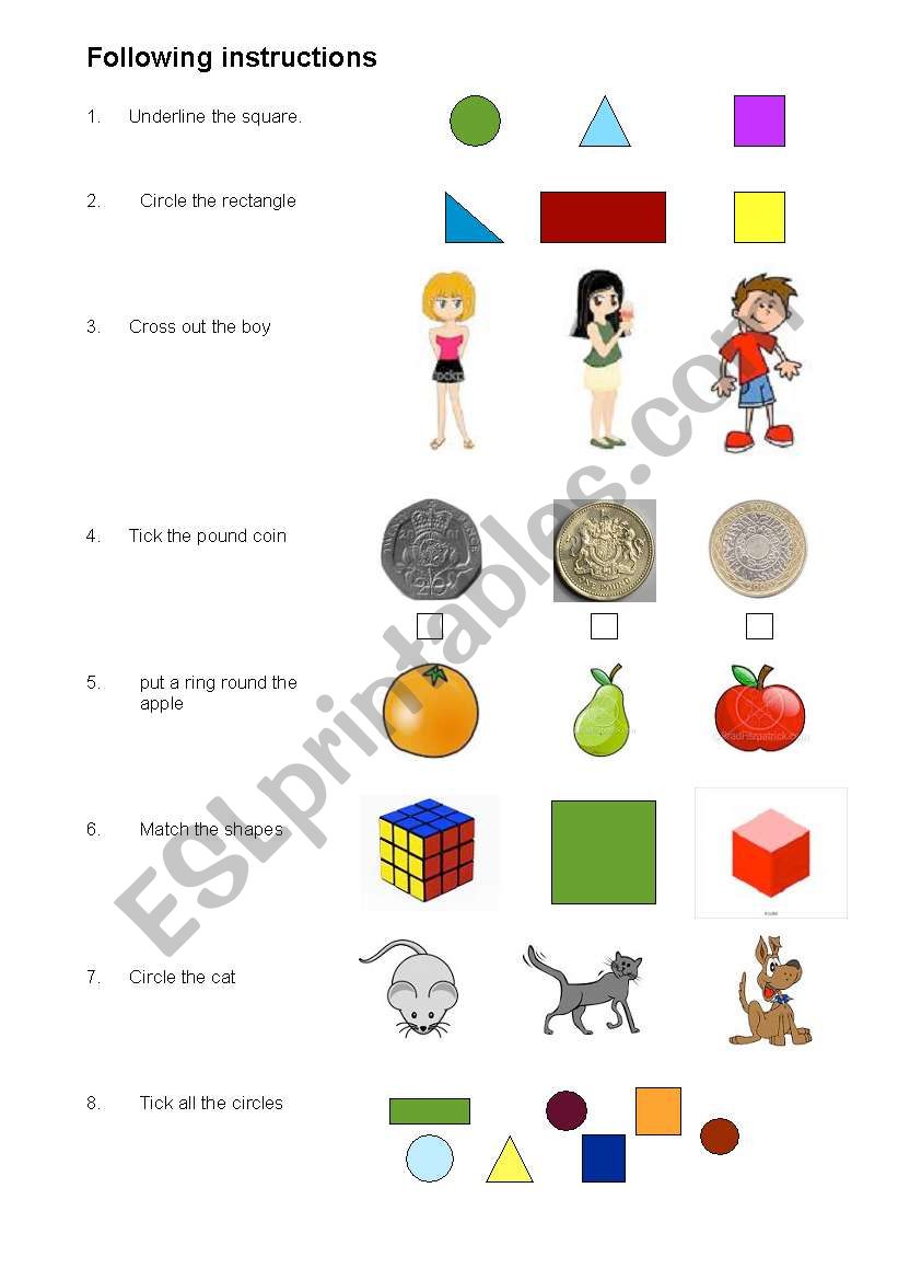 Following instructions worksheet
