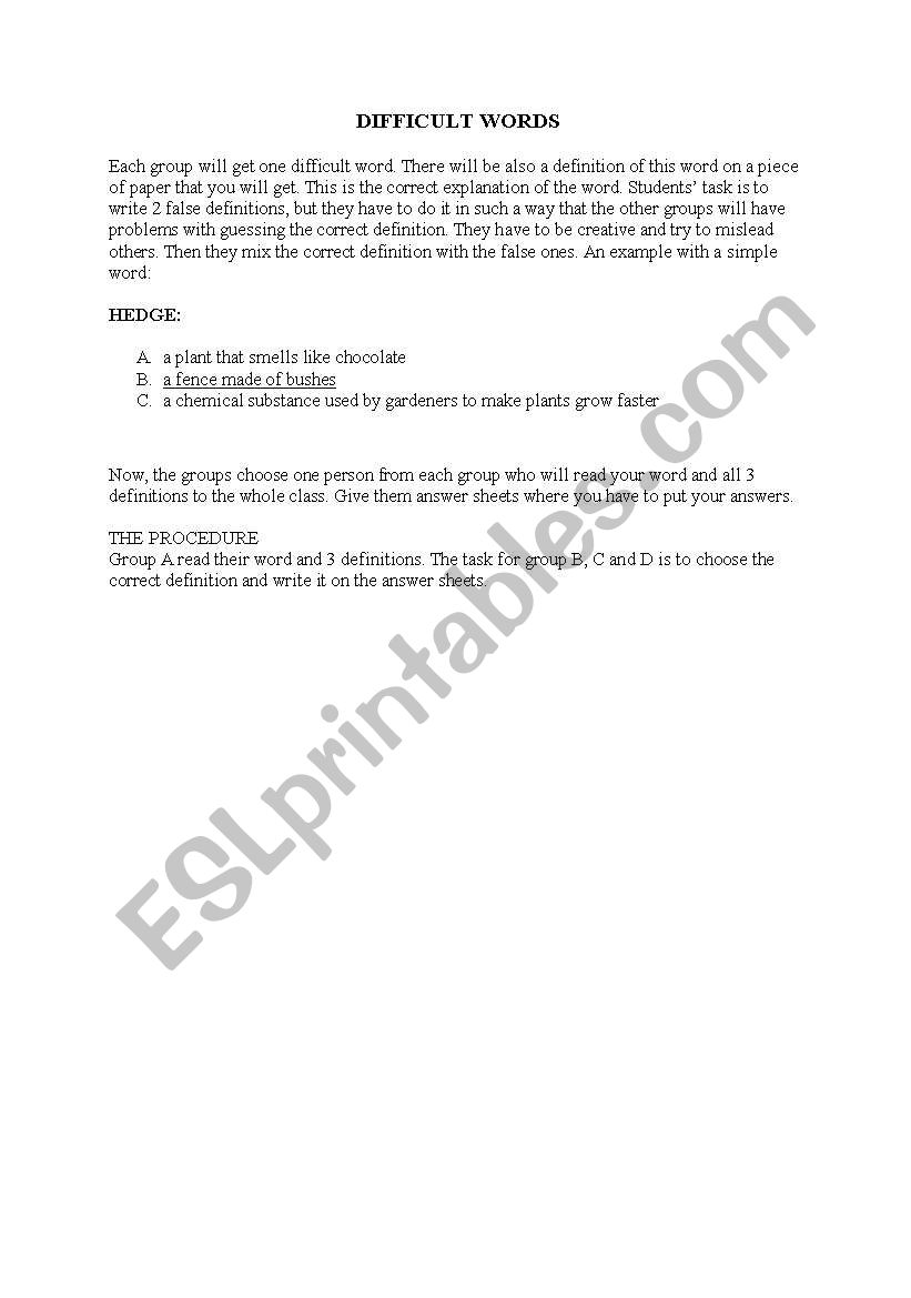 Vocabulary games worksheet