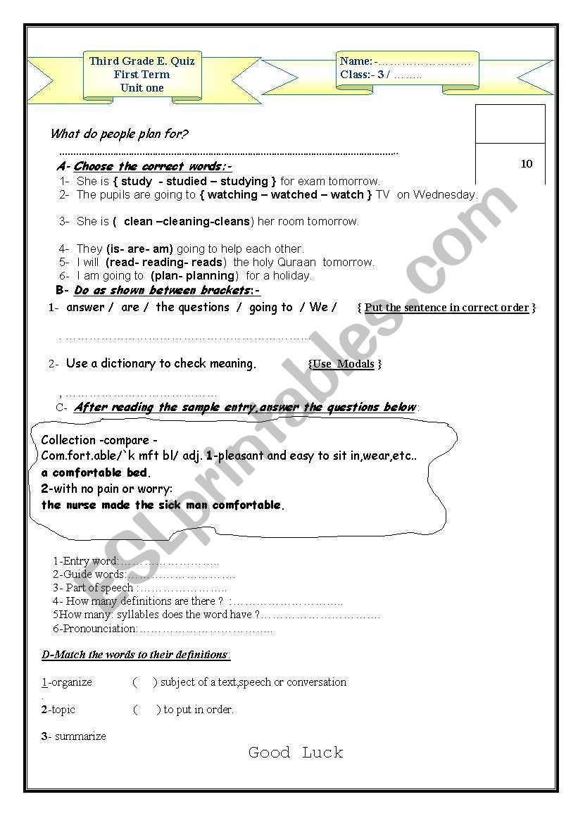 Exam for Third Year worksheet