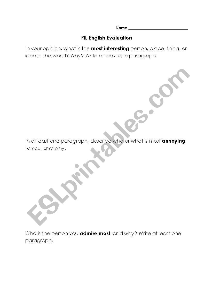 Personal Opinion Worksheet worksheet