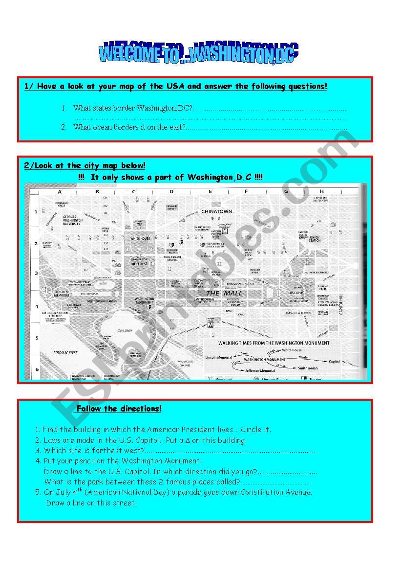 welcome to Washington,DC worksheet