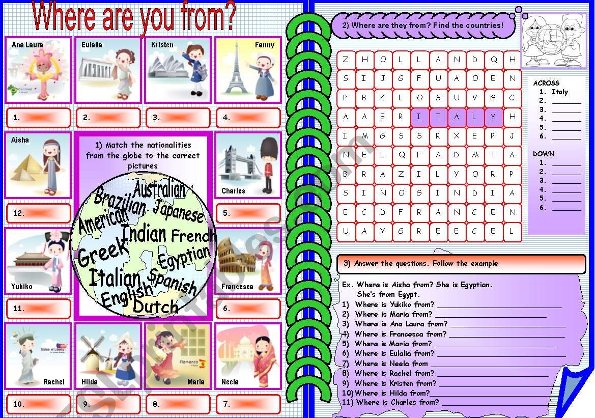 countries and nationalities worksheet