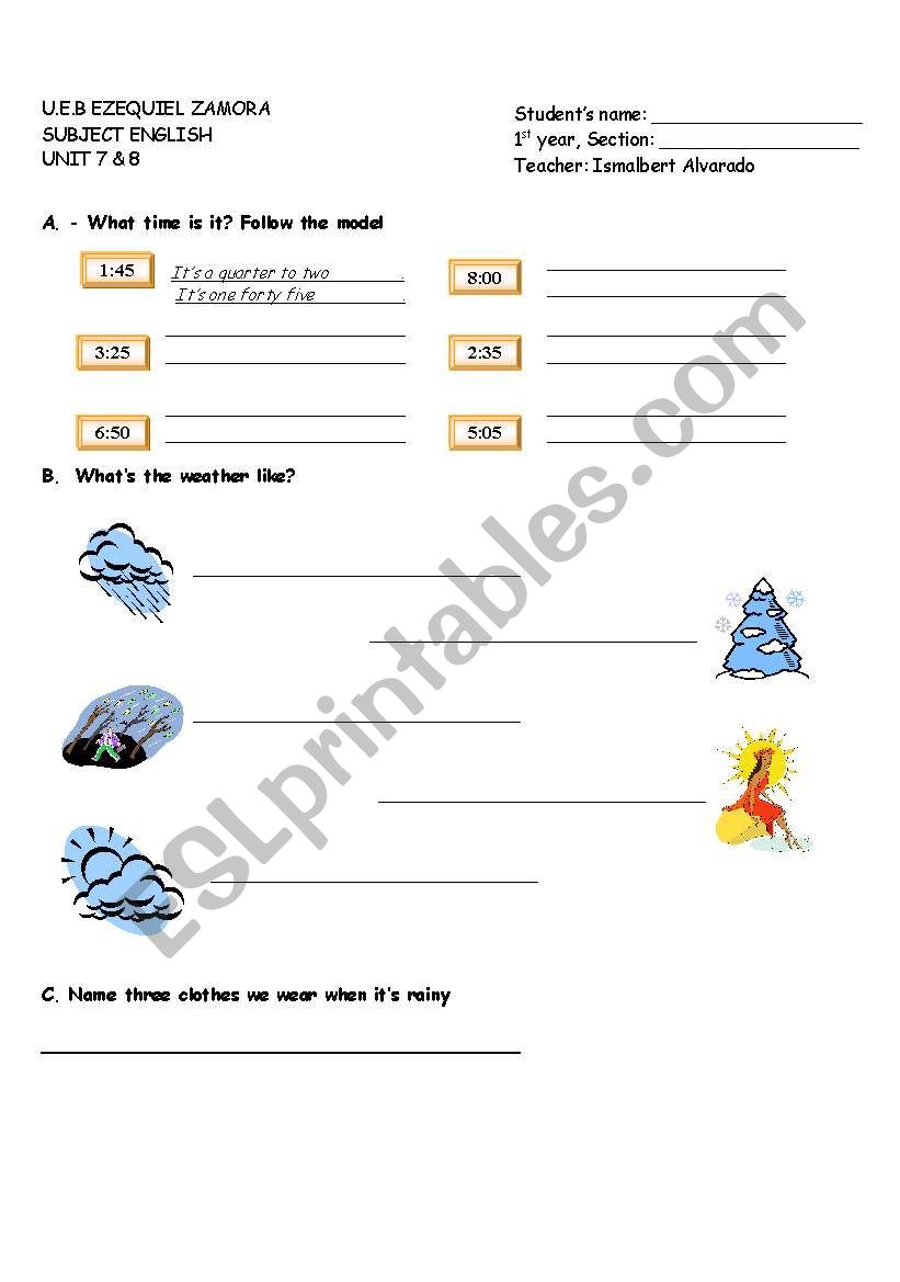 TIME AND WEATHER worksheet