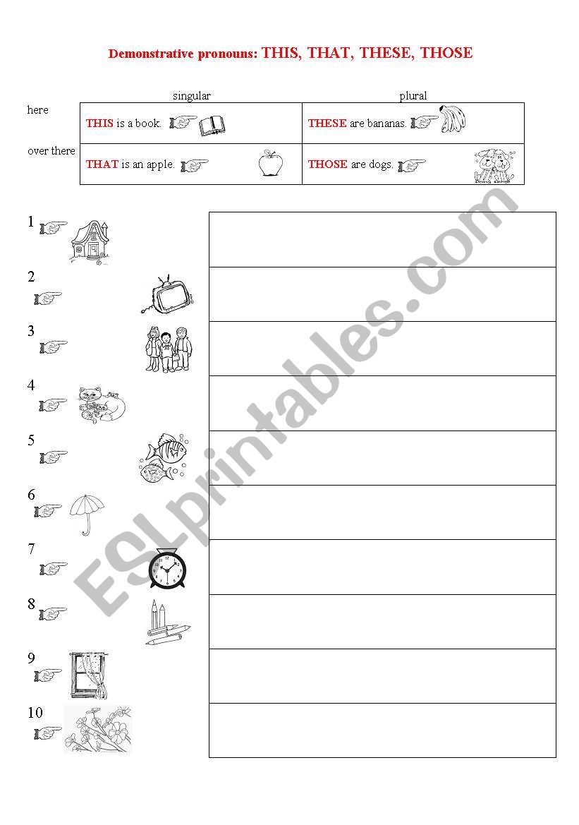 Demonstrative pronouns worksheet