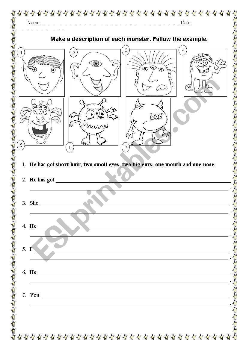 monsters worksheet