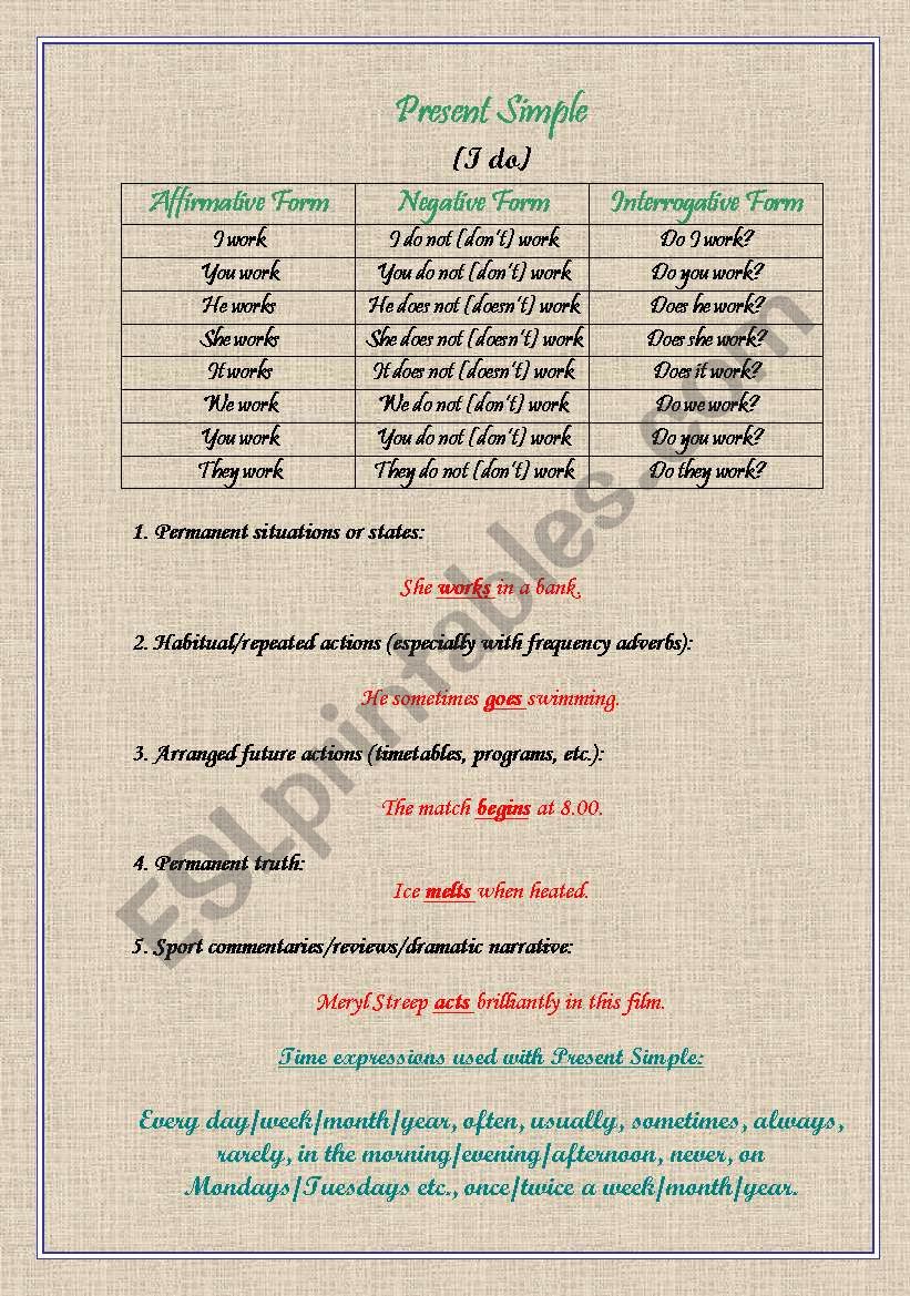 Present Simple  worksheet