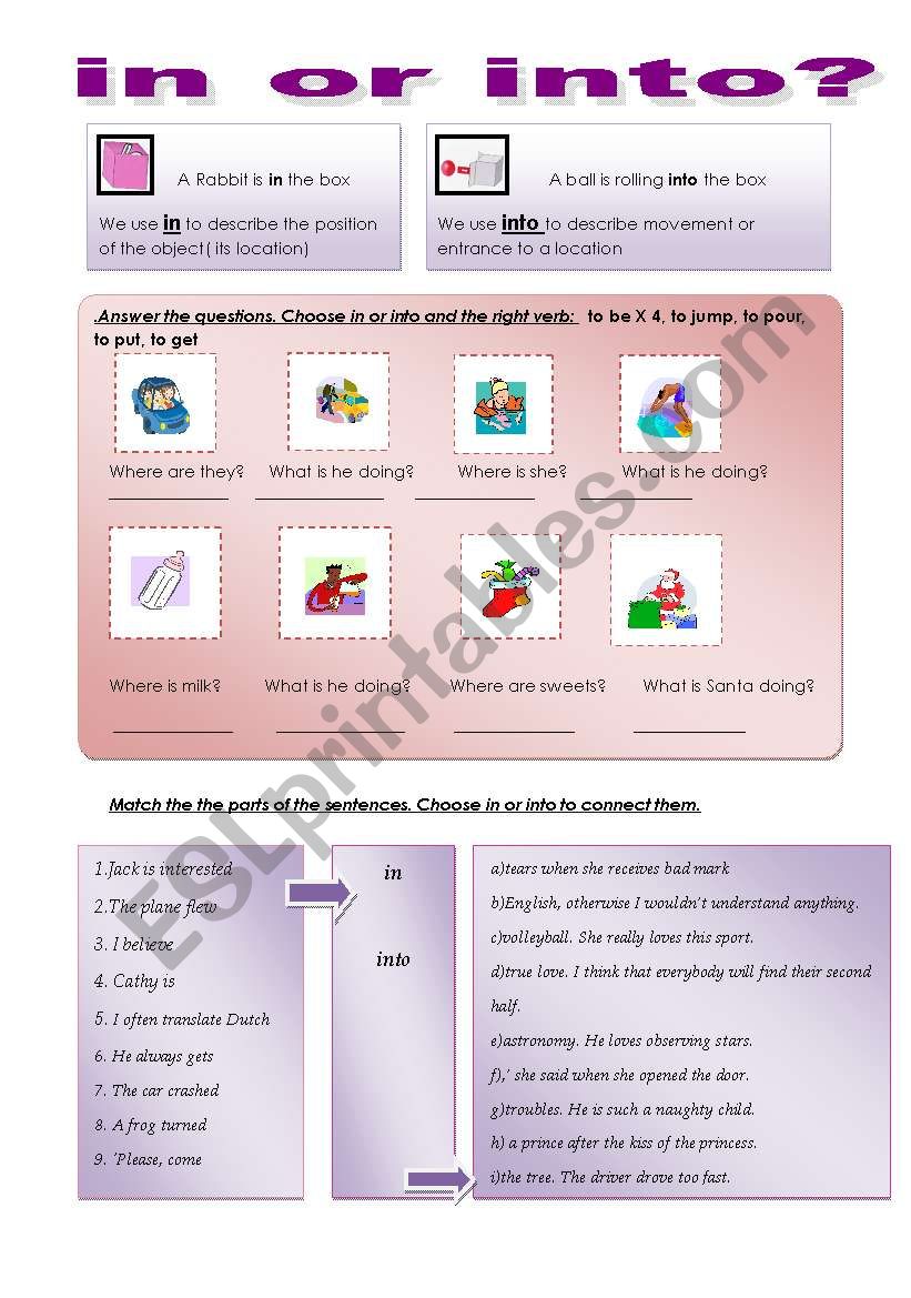 in or into? worksheet