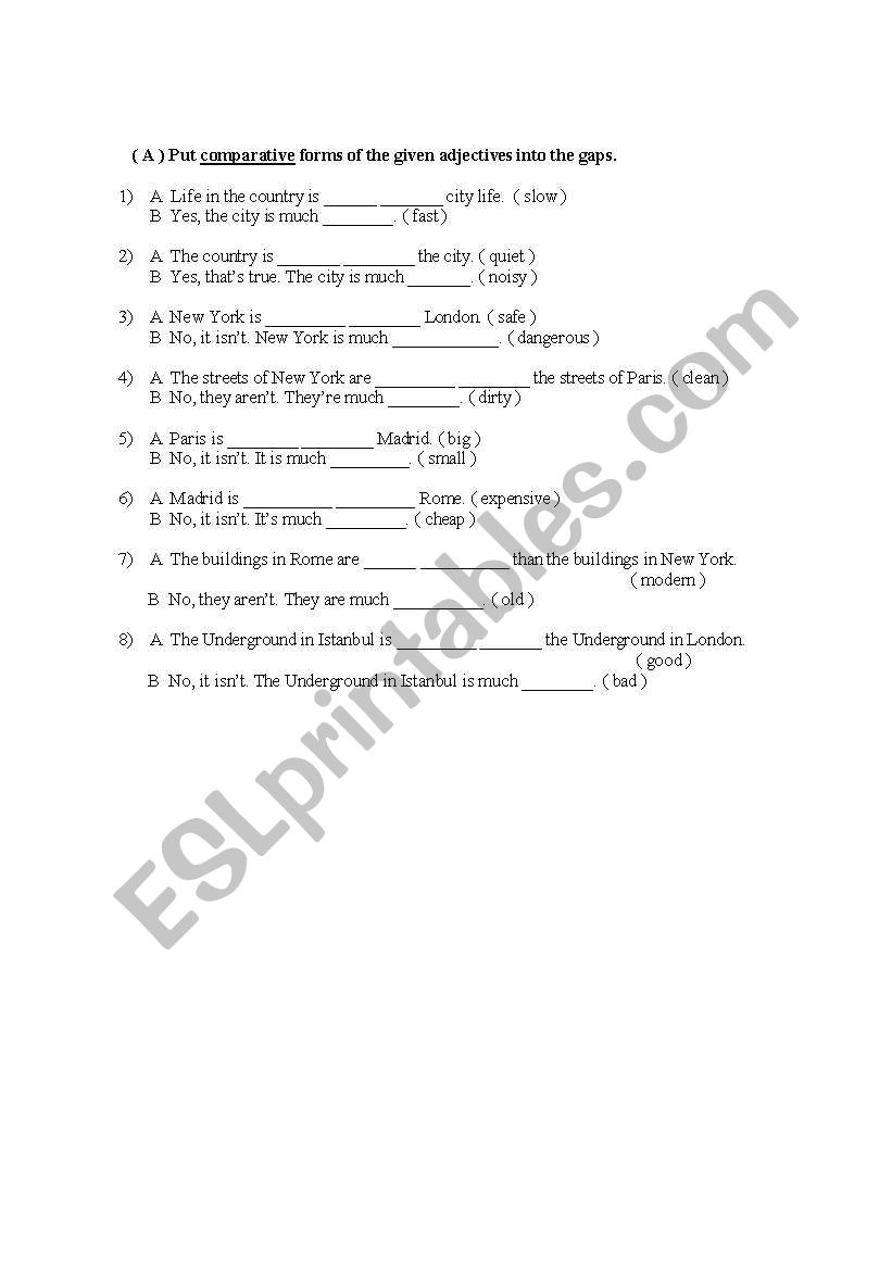 comparisons worksheet