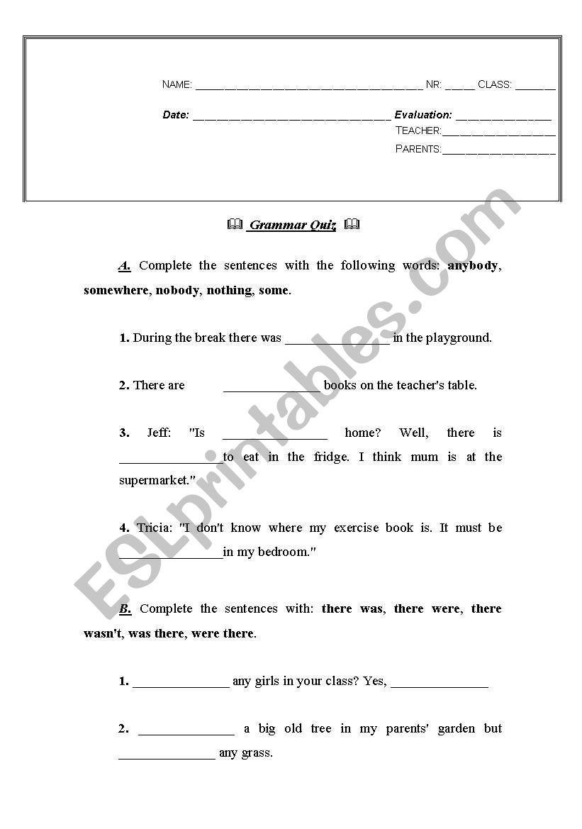 Grammar Quiz worksheet