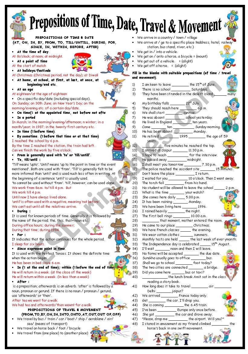 Prepositions of Time, Date, Travel & Movement