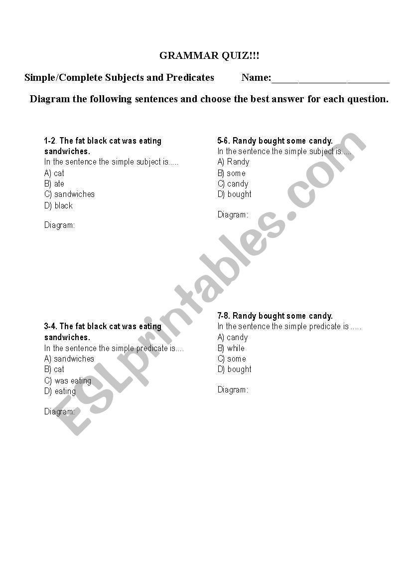 Simple and Complete Subjects worksheet