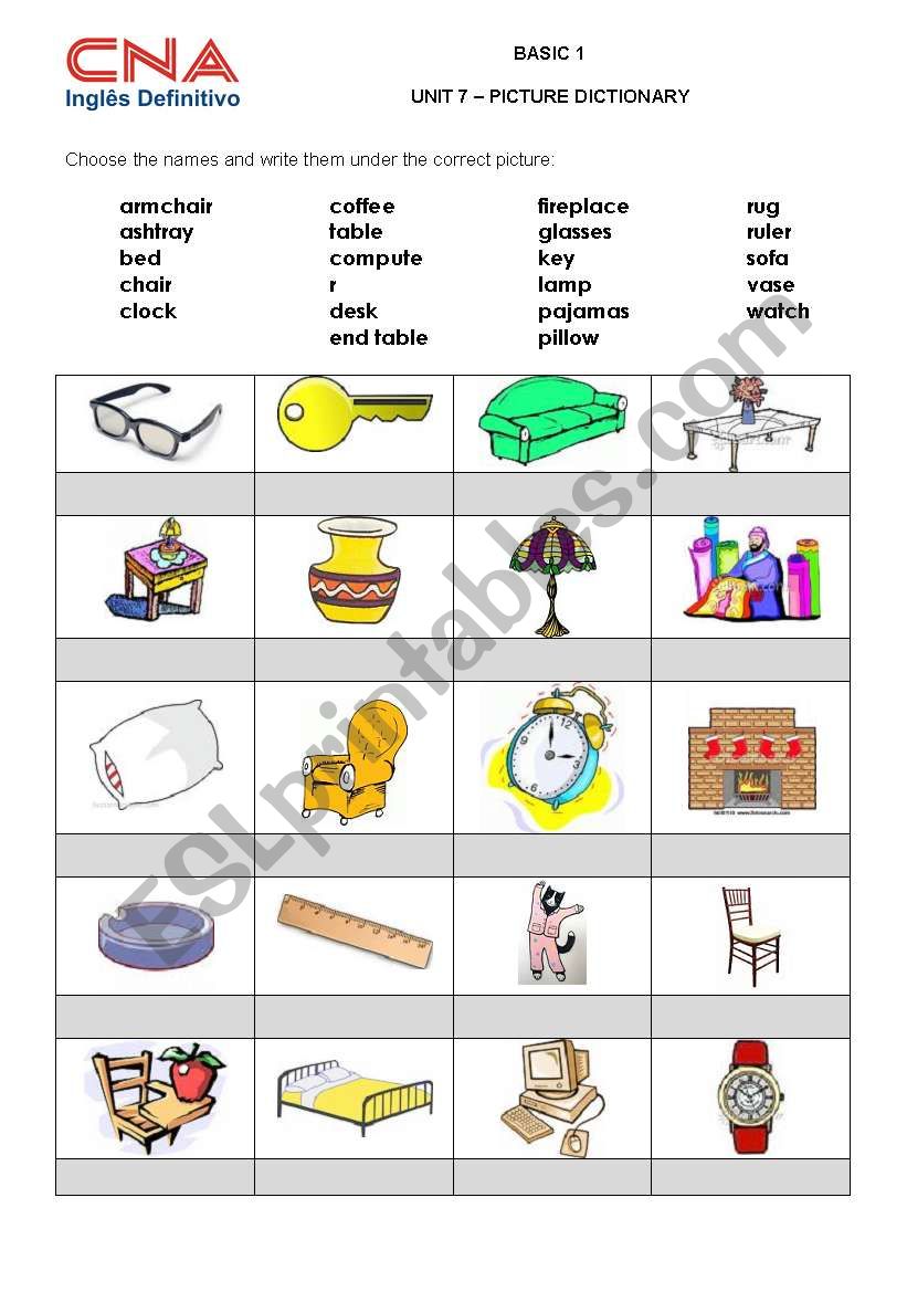 BASIC 1 - UNIT 7 - PICTURE DICTIONARY