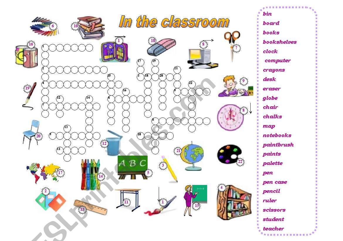 In the classroom - crossword worksheet