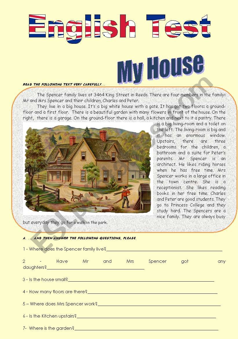 Test- My house worksheet