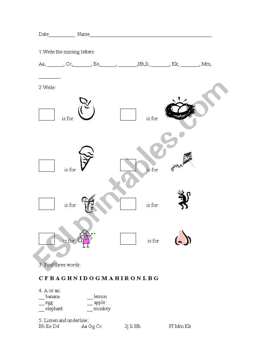 test for second grade worksheet