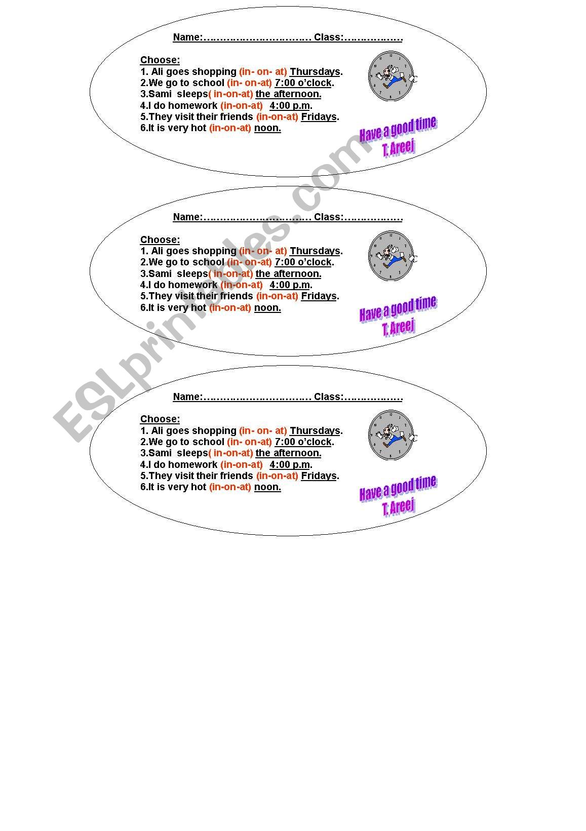 preposition of time worksheet