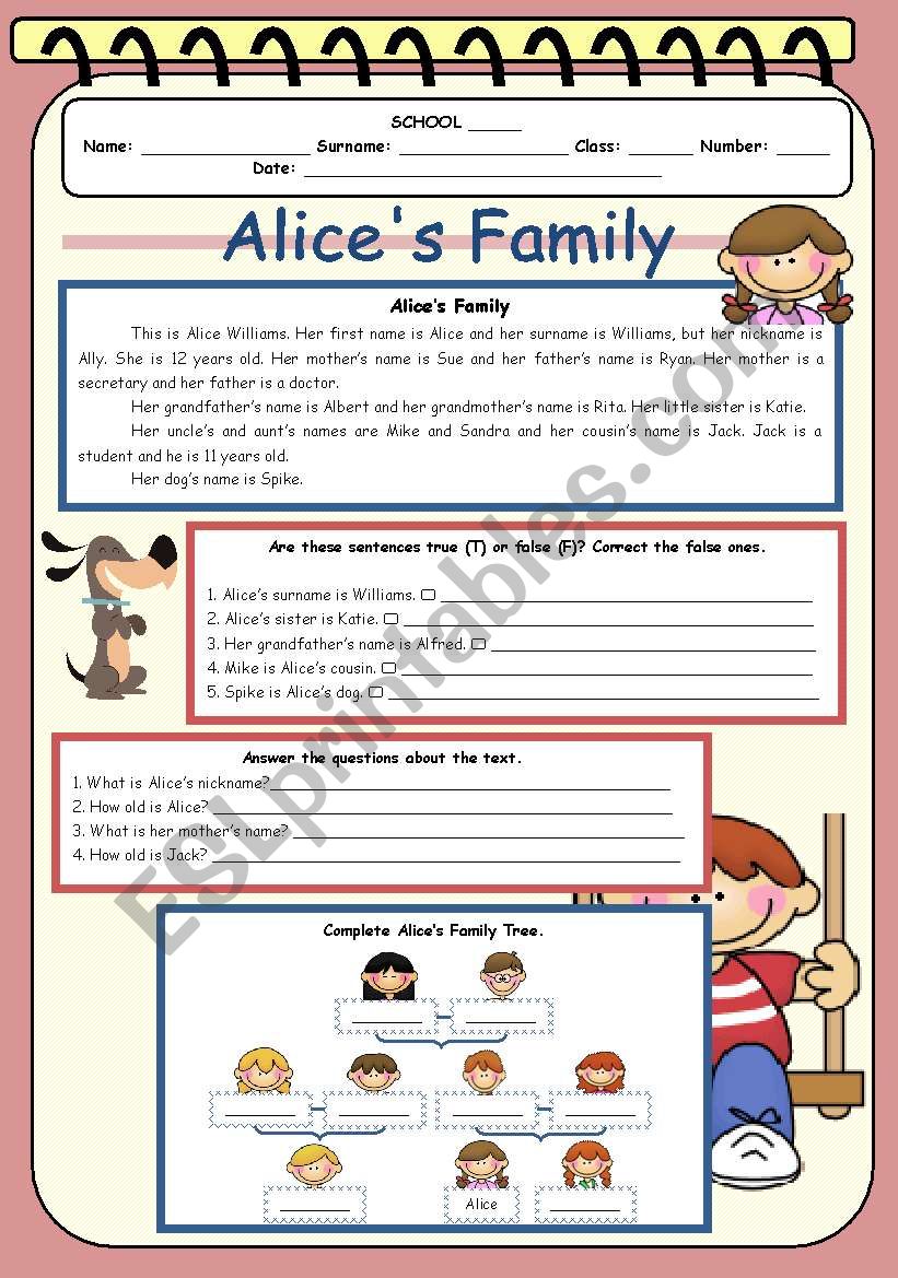 Alices Family worksheet