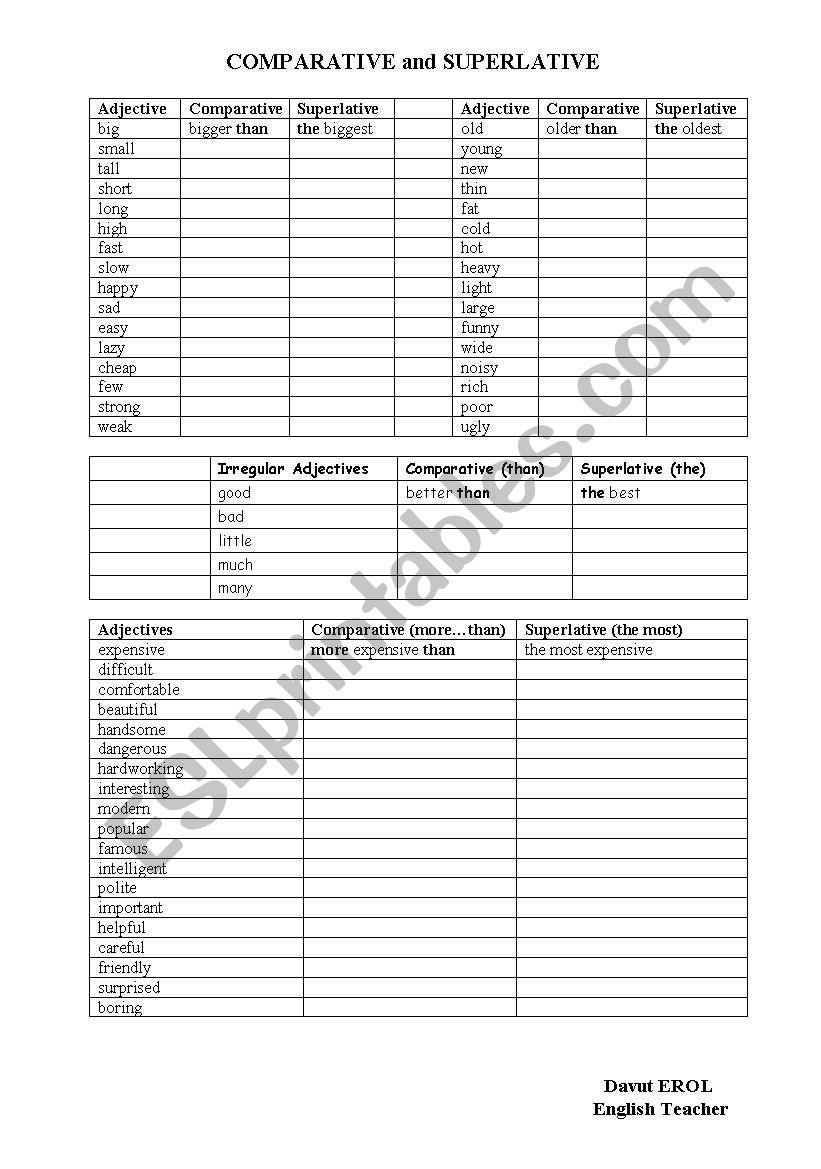 comparative superlative worksheet