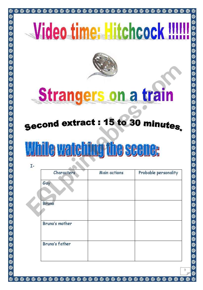 Video time _ STRANGERS ON A TRAIN by HITCHCOCK - Extract #2 EASIER & Shorter version (8 tasks, 6 pages, KEY included)