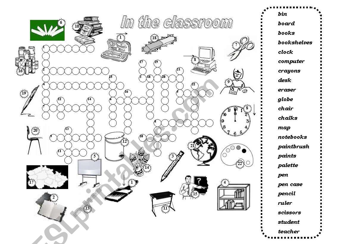 In the classroom - crossword worksheet