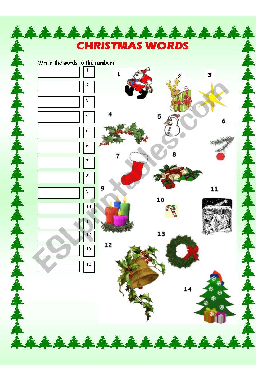 Christmas words worksheet