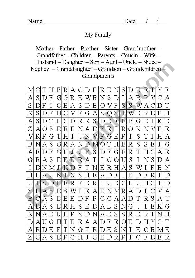 Crossword about The Family worksheet