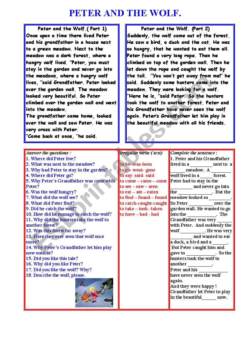 Peter and the wolf. worksheet