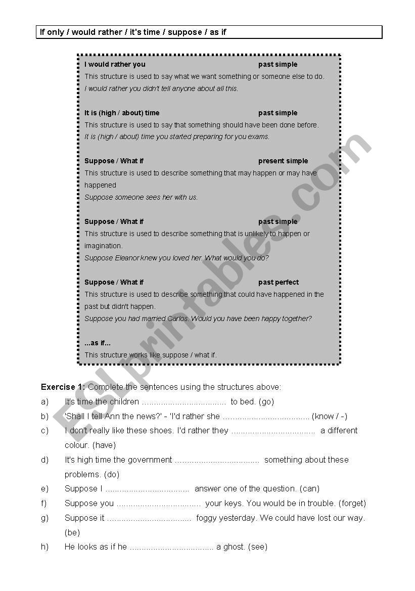 Confusing structures: If only / would rather / its time / suppose / as if