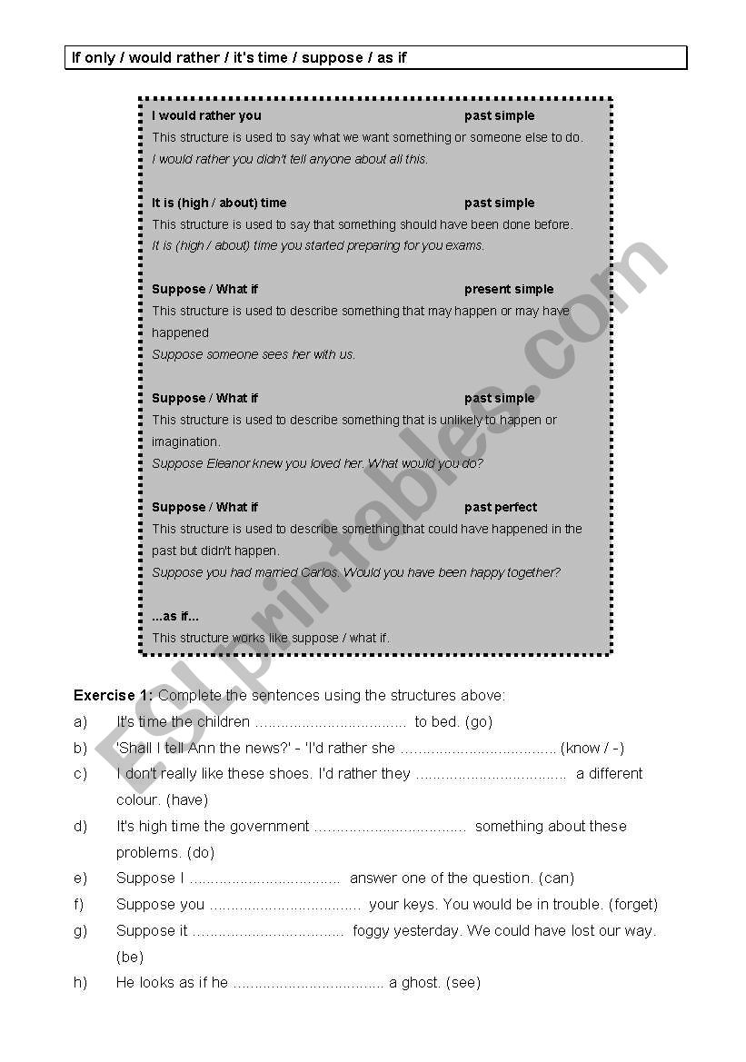 Confusing structures: If only / would rather / itÂ´s time / suppose / as if