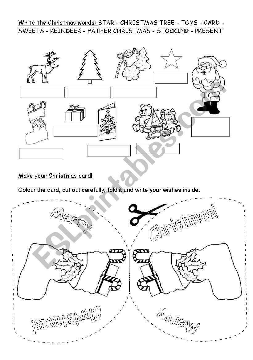 Christmas words & card 3 worksheet